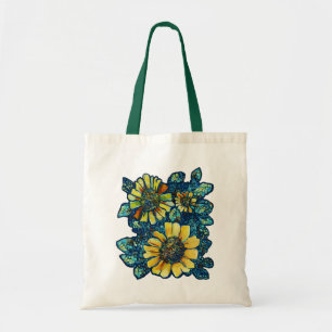 Bolsa Tote Três girassóis, sacola floral da arte