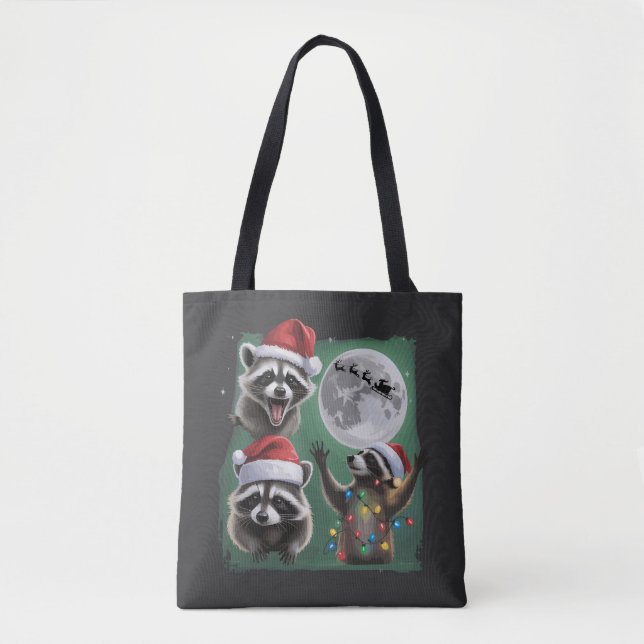 Bolsa Tote Três Guaxinins Com O Natal Da Galáxia Da Lua  (Frente)