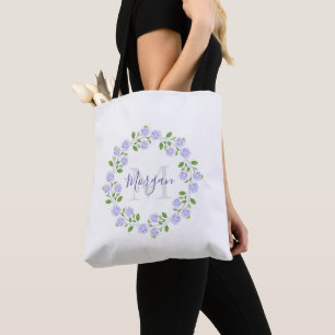 Bolsa Tote Três Hydrangeas Watercolor Floral Wreath