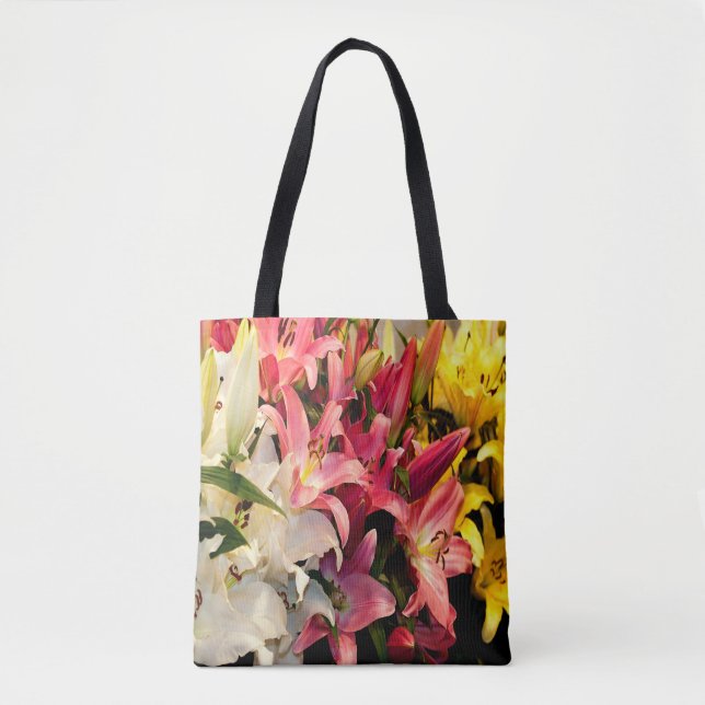 Bolsa Tote Três lírios coloridos (Frente)