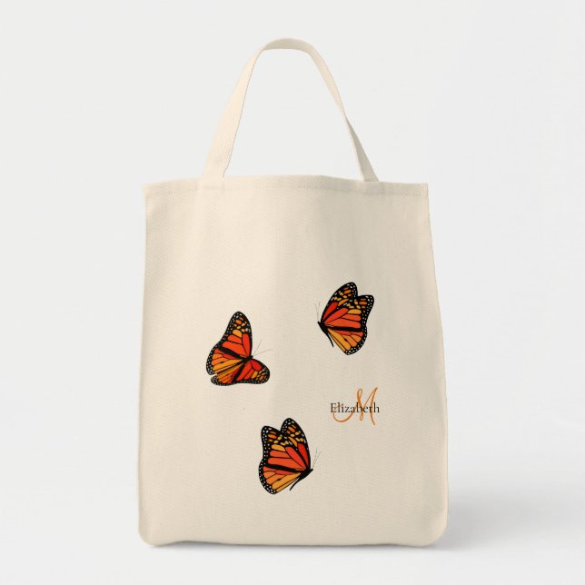 Bolsa Tote três Monarch Butterflies monogramados (Frente)