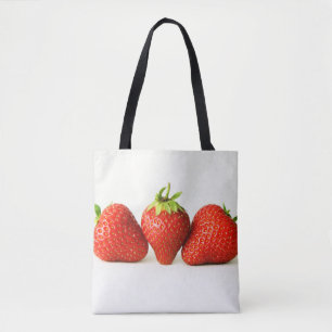 Bolsa Tote Três Morangos Em Branco