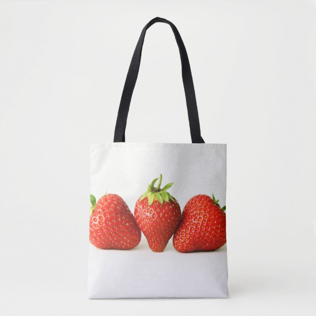 Bolsa Tote Três Morangos Em Branco (Frente)
