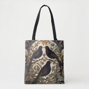 Bolsa Tote Três Pássaros Negros William Morris Inspirado