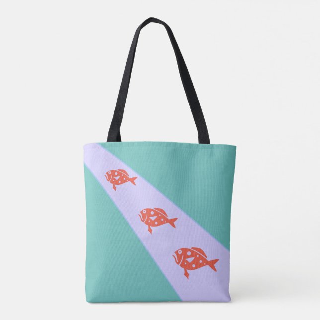 Bolsa Tote Três Peixes Vermelhos Corais no Teal (Verso)