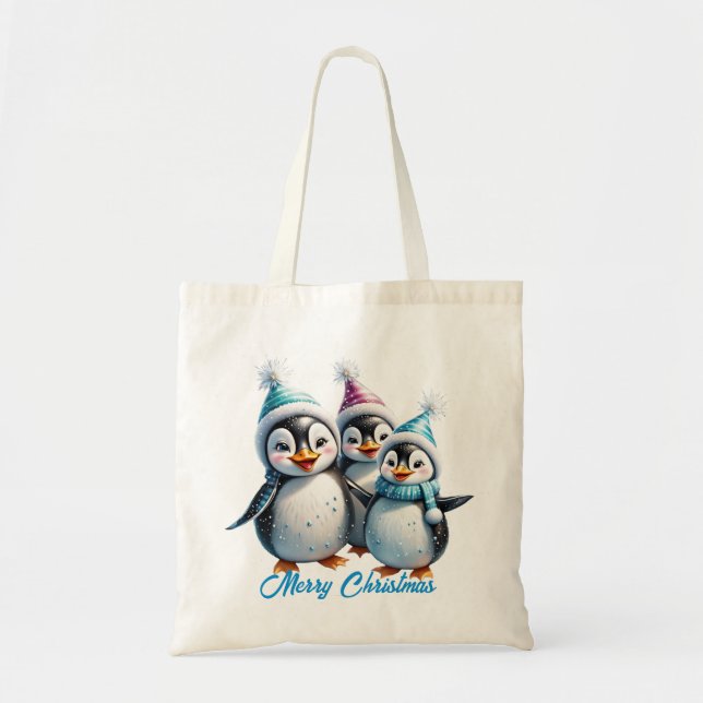 Bolsa Tote Três pinguins adoráveis (Frente)