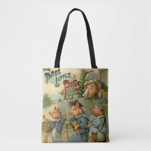 Bolsa Tote Três Porquinhos Conto de Fadas Vintage