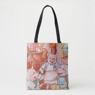 Bolsa Tote Três Porquinhos Cozinhando o Lobo, Conto de Fadas