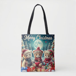 Bolsa Tote Três Ursos de Teddy Bonitos Feliz Natal