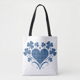 Bolsa Tote Trevo de Coração Xadrez Azul Clássico Clover
