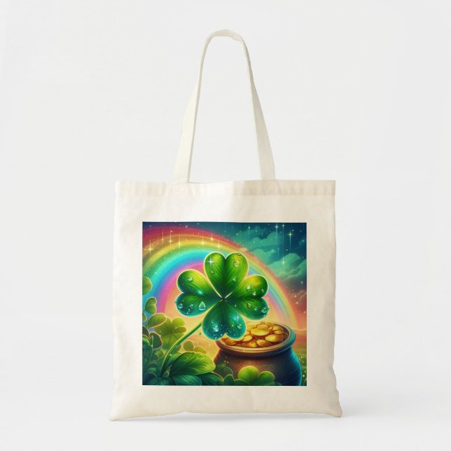 Bolsa Tote Trevo do dia do Rainbow Saint Patrick (Frente)