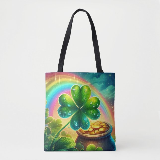 Bolsa Tote Trevo do dia do Rainbow Saint Patrick (Frente)