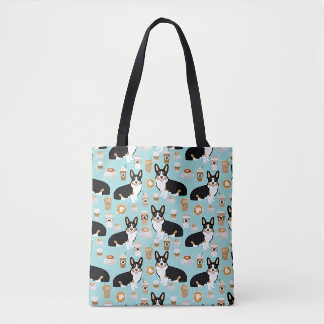 Bolsa Tote Tri café do Corgi - azul (Frente)