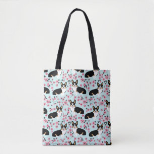 Bolsa Tote Tri flor de cerejeira do Corgi - azul