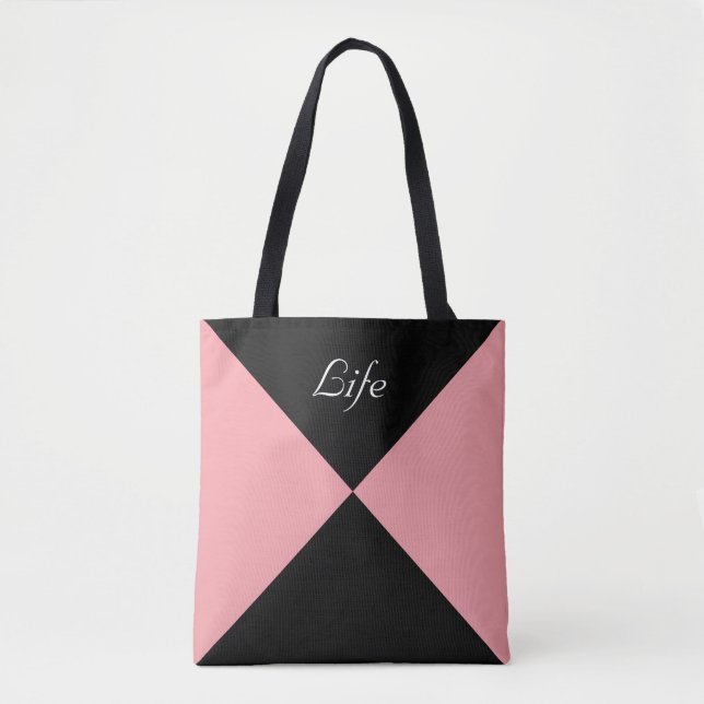 Bolsa Tote Triângulo Abstrato Preto e Rosa Coral (Frente)