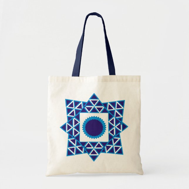 Bolsa Tote Triângulo Geométrico Azul - Star Mandala (Frente)