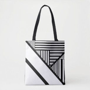 Bolsa Tote Triângulo strips em preto e branco