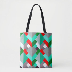 Bolsa Tote Triângulos Abstrato modernos, Turquesa, Vermelho