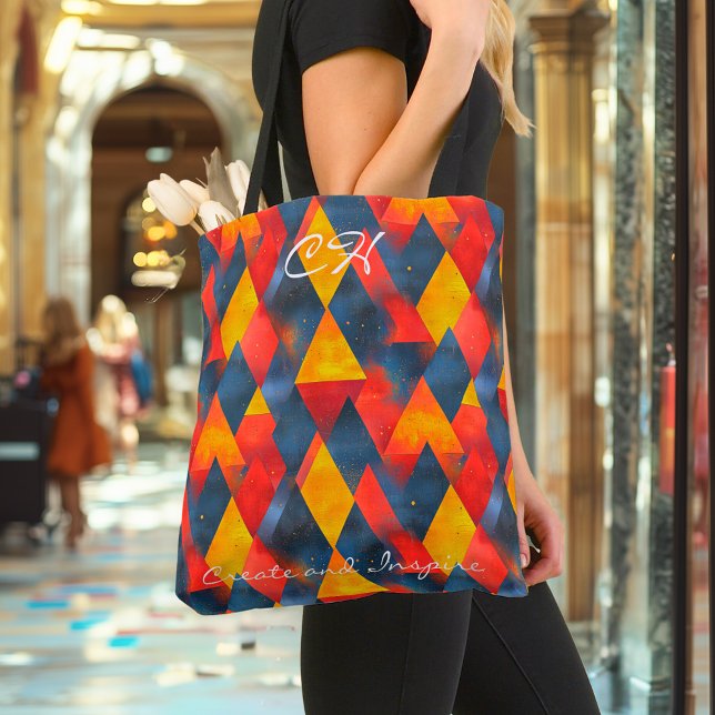 Bolsa Tote Triângulos Geométricos Vibrantes em Vermelho, Amar (Criador carregado)