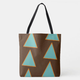 Bolsa Tote Triângulos Retro Leve Teal e Salmão em Castanho