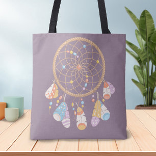 Bolsa Tote Tribal Boho Dreamcatcher em Roxo