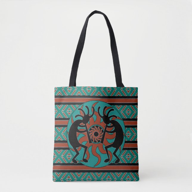 Bolsa Tote Tribal Kokopelli Southwest Turquoise (Frente)