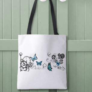 Bolsa Tote Tribal Steampunk Borboletas Azuis Engrenagem Redem