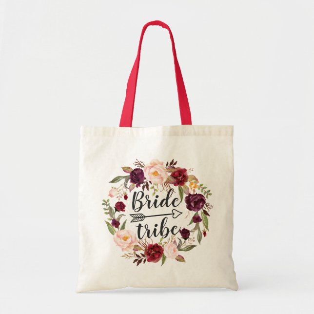 Bolsa Tote Tribo Brilhante Vermelho Blush Floral Wreath (Frente)