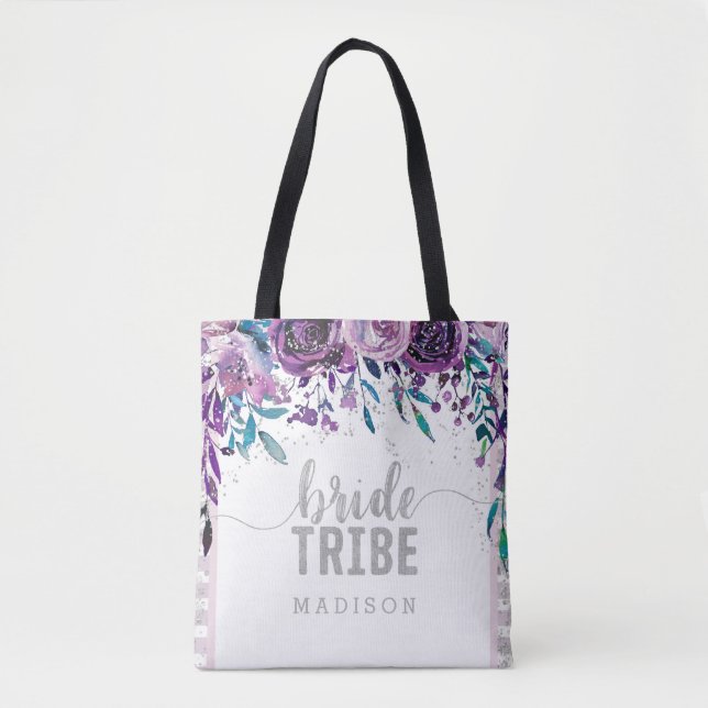 Bolsa Tote Tribo Roxo Floral e Silver Confetti Bribe (Frente)