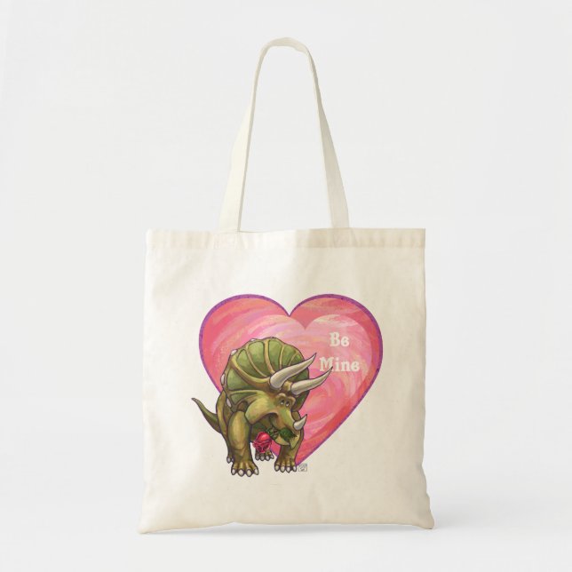 Bolsa Tote Triceratops Rosa vermelha Coração (Frente)