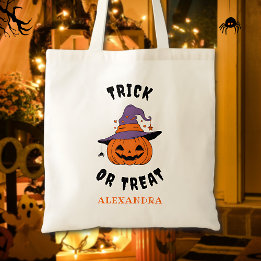 Bolsa Tote Trick Or Treat Abóbora Nome Personalizado Hallowee