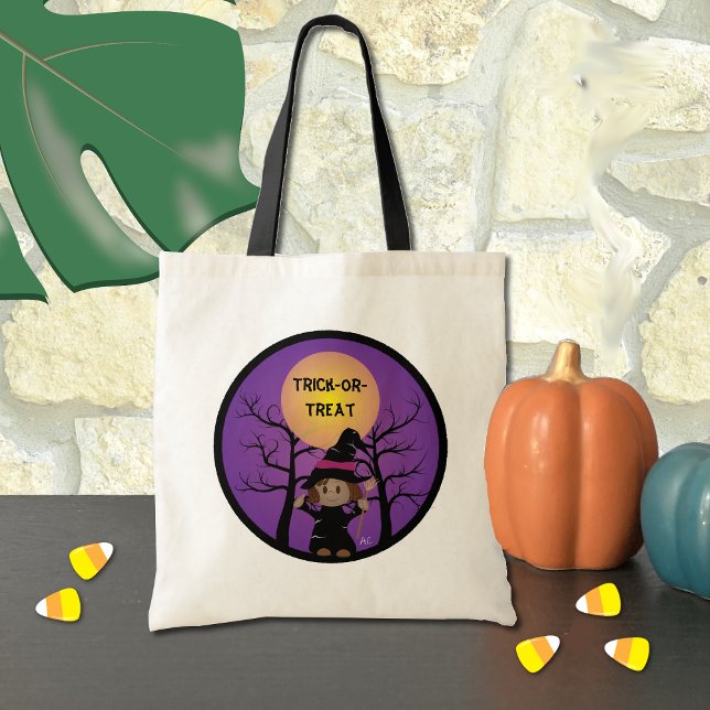 Bolsa Tote Trick-or-Treat Bag, bruxa africana-americana (Cute Halloween witch trick-or-treat bag .)
