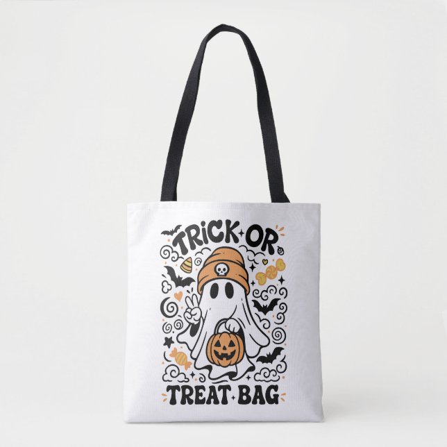 Bolsa Tote Trick or Treat Fantasma com Sacola (Frente)