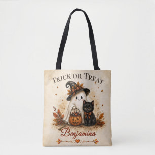 Bolsa Tote Trick or Treat Fantasma & Gato Preto Halloween