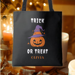 Bolsa Tote Trick Or Treat Nome Abóbora Halloween Personalizad