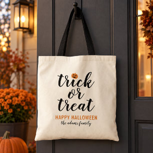 Bolsa Tote Trick or Treat Nome da Família Natural Halloween