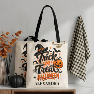 Bolsa Tote Trick or Treat Preto Laranja Script Halloween