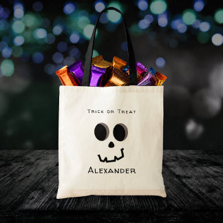 Bolsa Tote Trick or Treat Rosto de Esqueleto Fofo Personaliza