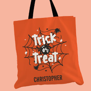 Bolsa Tote Trick or Treat Teia de Aranha Halloween Personaliz