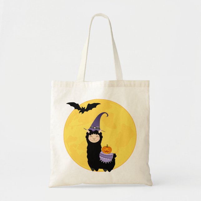 Bolsa Tote Trick ou trapaça do Lama Negro Halloween (Frente)