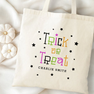 Bolsa Tote Trick ou trata estrelas de nome Halloween