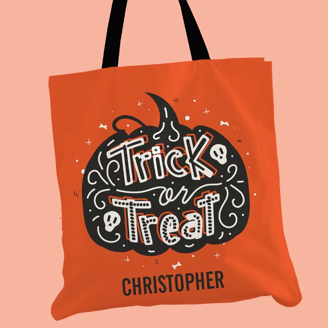 Bolsa Tote Trick ou Tratar Abóbora Personalizada Halloween (Criador carregado)