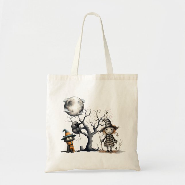 Bolsa Tote Trick ou Tratar com Caracteres Cute (Frente)