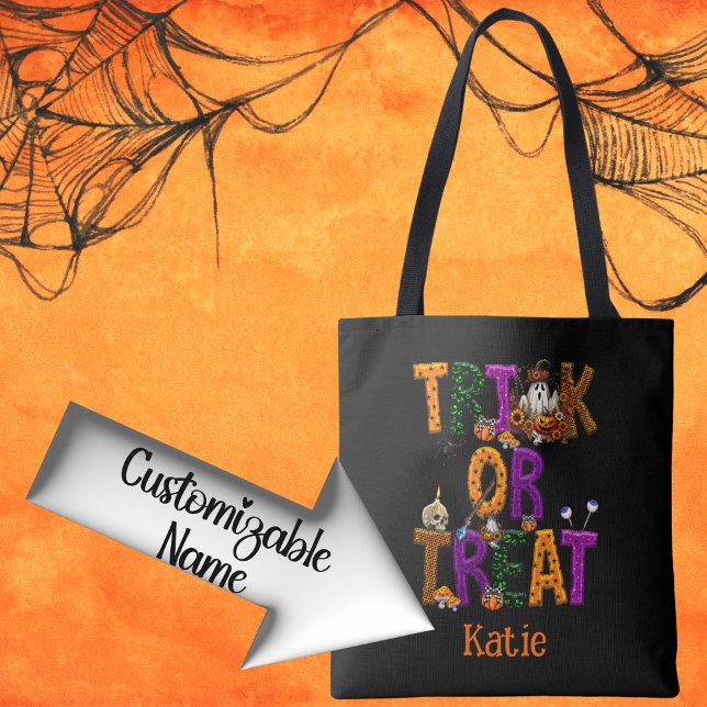 Bolsa Tote Trick ou Tratar Spooky Personalizável do Halloween (Criador carregado)