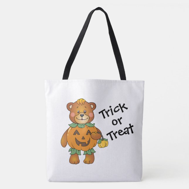 Bolsa Tote Trick ou Tratar Ursos de Abóbora (Frente)