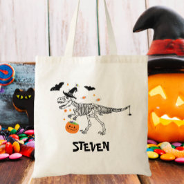 Bolsa Tote Trick ou trate o dinossauro com o Bruxo Halloween