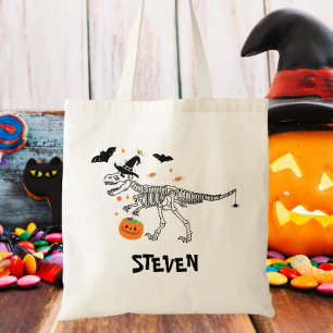 Bolsa Tote Trick ou trate o dinossauro com o Bruxo Halloween