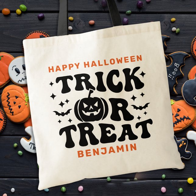 Bolsa Tote Trick Ou Trate Retro Simples Halloween Feliz Perso (Criador carregado)