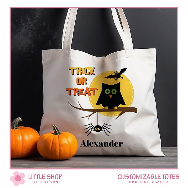 Bolsa Tote Trick ou Treat Coruja Assustadora no Halloween (Criador carregado)