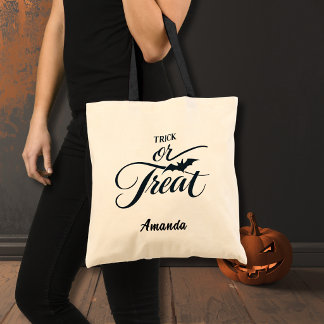 Bolsa Tote Trick ou Treat Personalizado Com Morcego Halloween